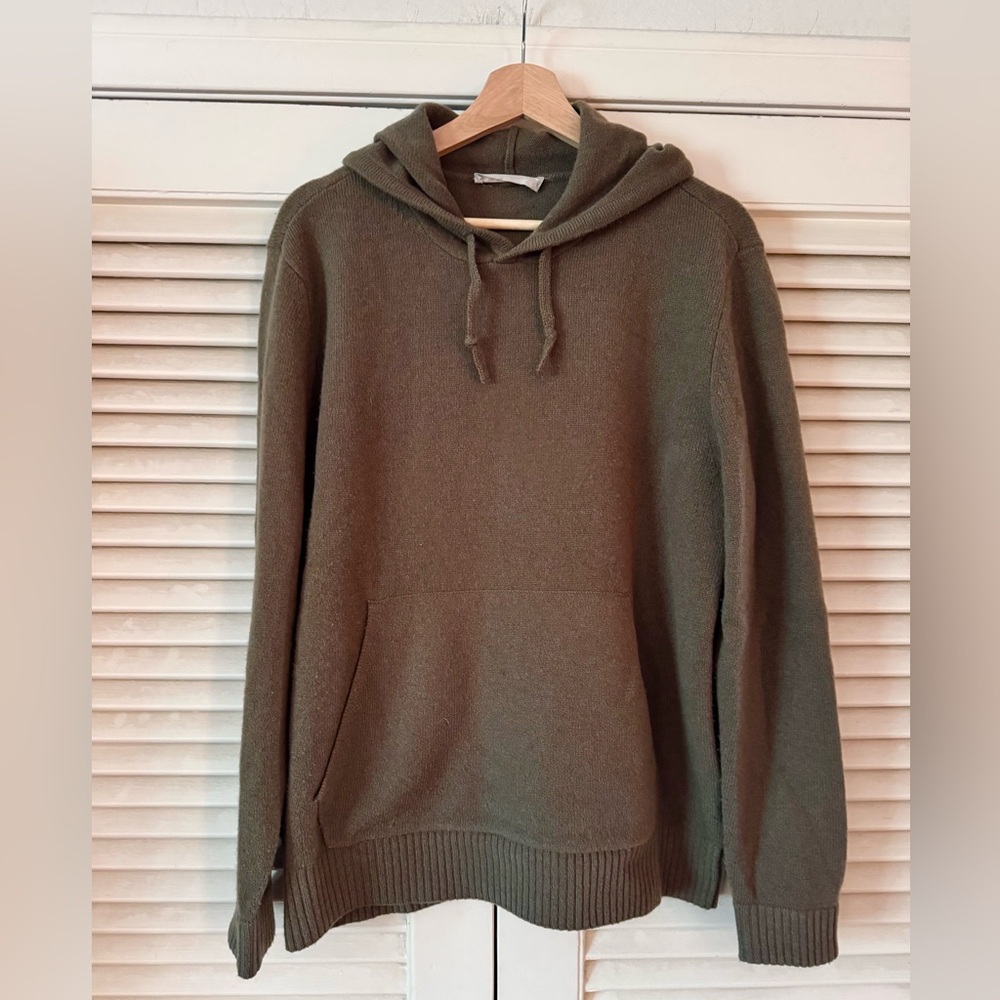 EVERLANE 100% WOOL SAGE GREEN MED HOODIE SWEATER WITH KANGAROO POCKETS ORIG $128